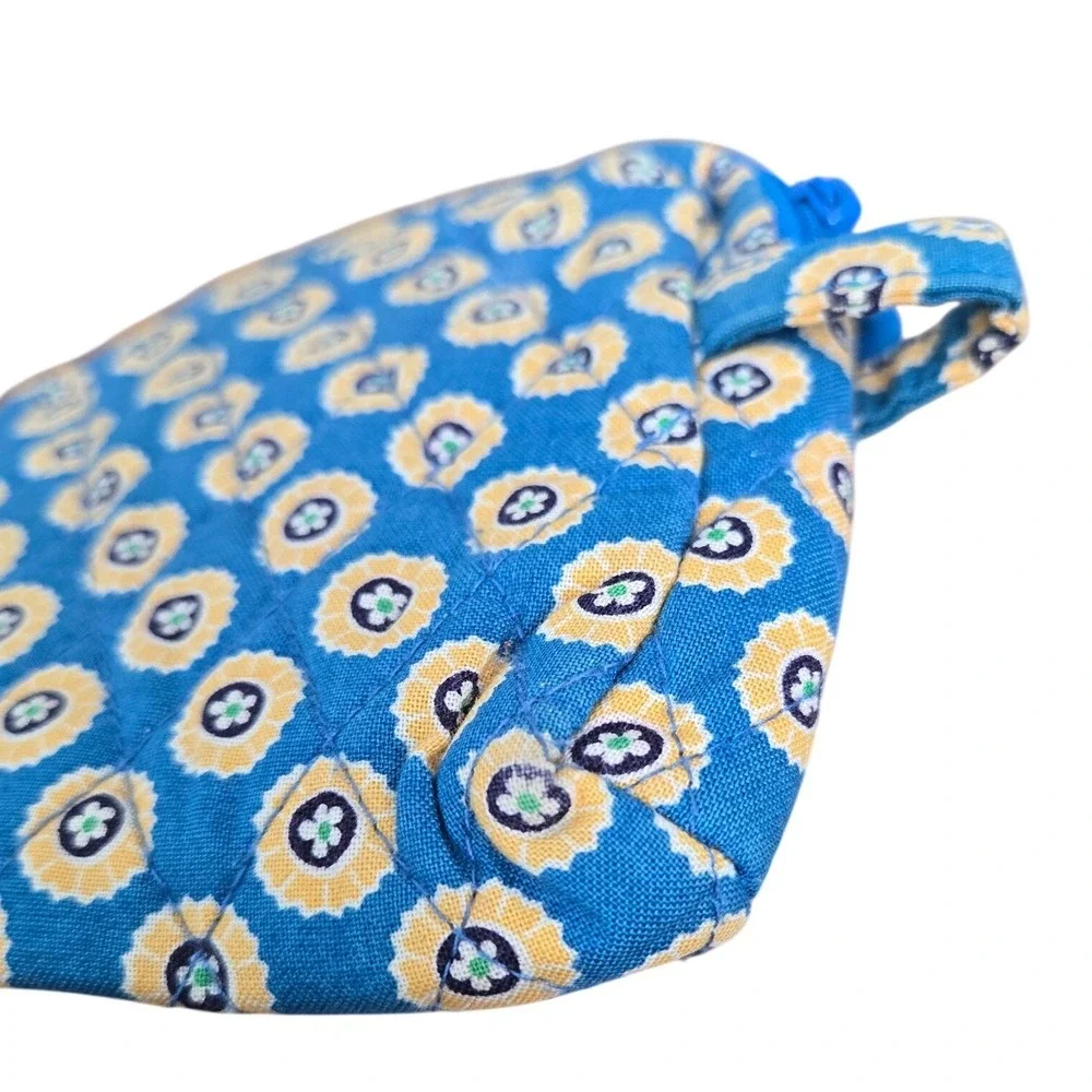 Vera Bradley Small Makeup Cosmetic Travel Bag Pouch Riviera Blue‎ Yellow Boho
